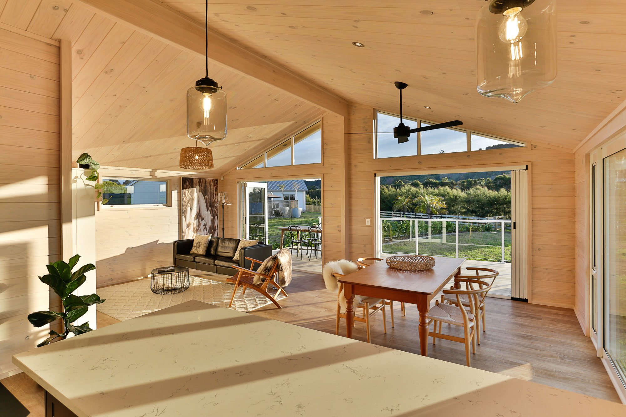 Gable end windows in open plan living area