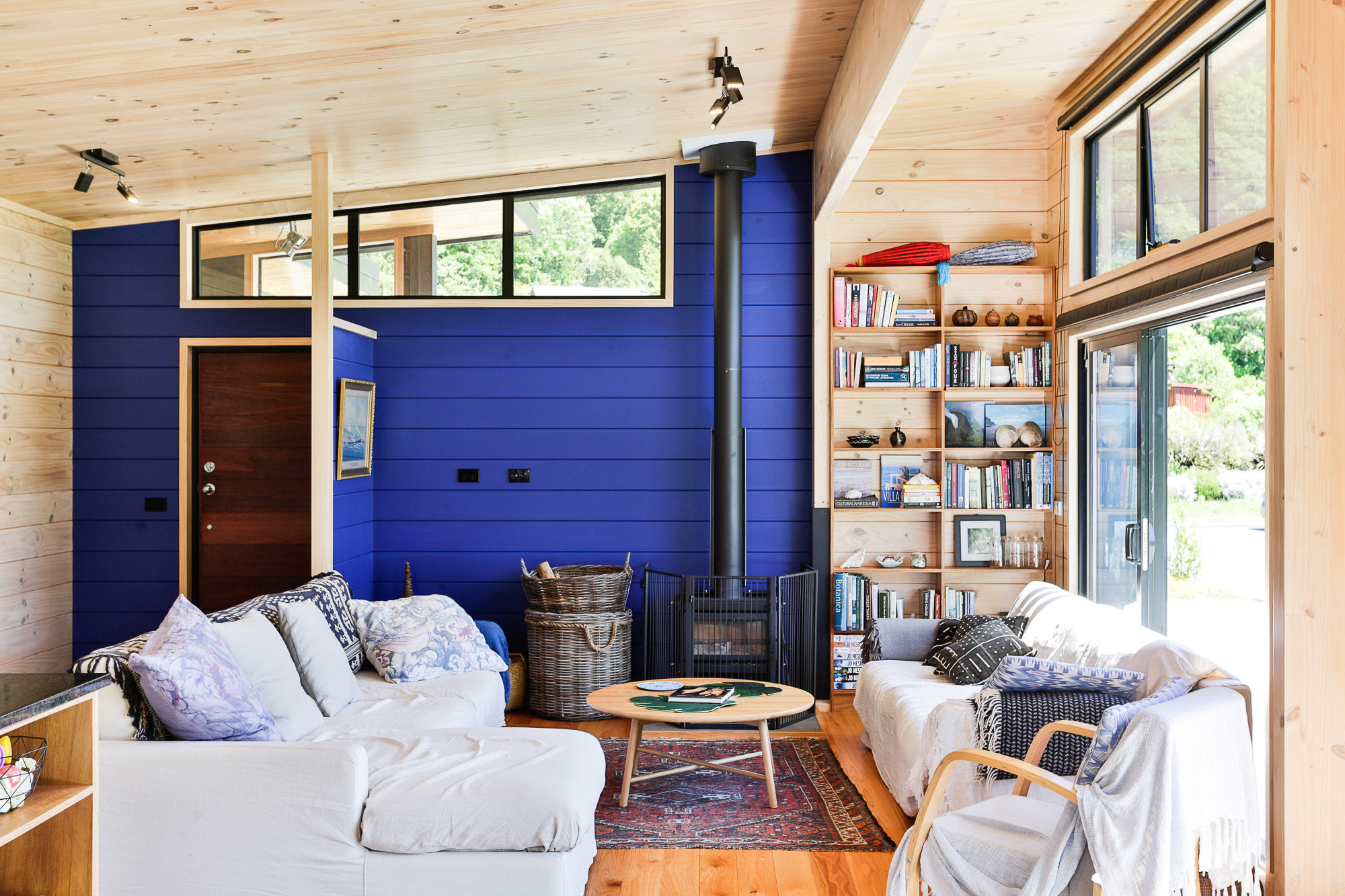 Lockwood holiday home with Resene Aviator painted wall in living room